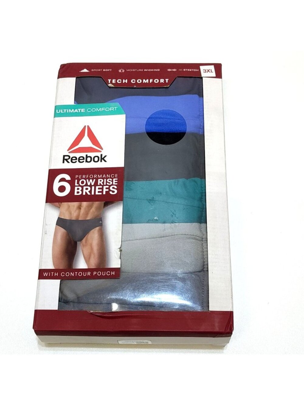 Reebok Performance Low Rise Briefs Men's 3XL 6-Pack Moisture Wicking Comfort NIB